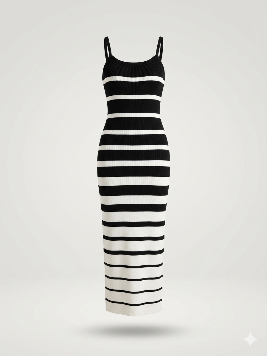 Striped Ribbed Knit Cami Maxi Dress