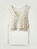 Pointelle Knit V-Neck Crop Vest with Side Ties