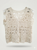 Ruffled Cap-Sleeve Rosette Crochet Vest