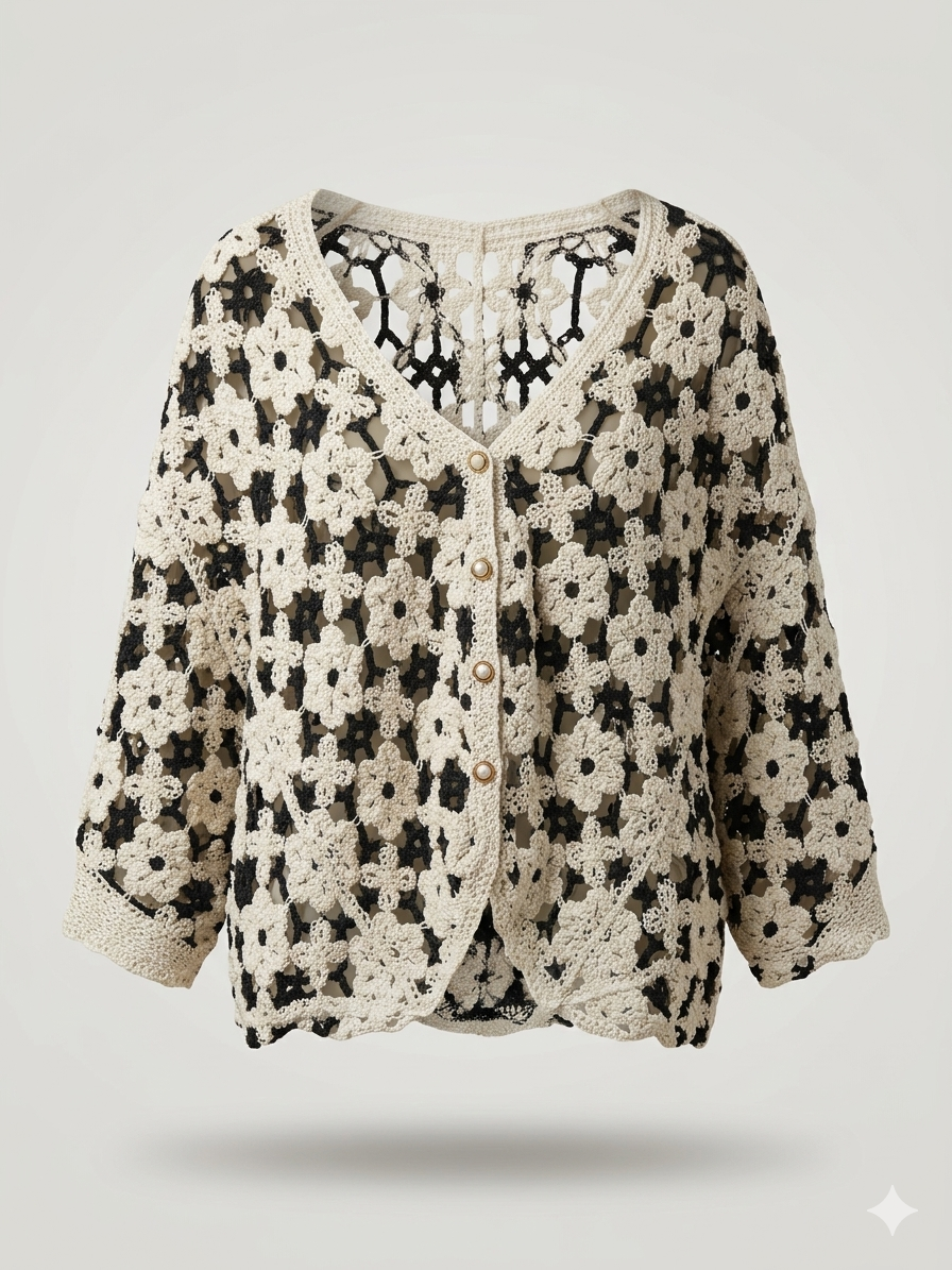 Floral Patchwork Openwork Crochet Cardigan