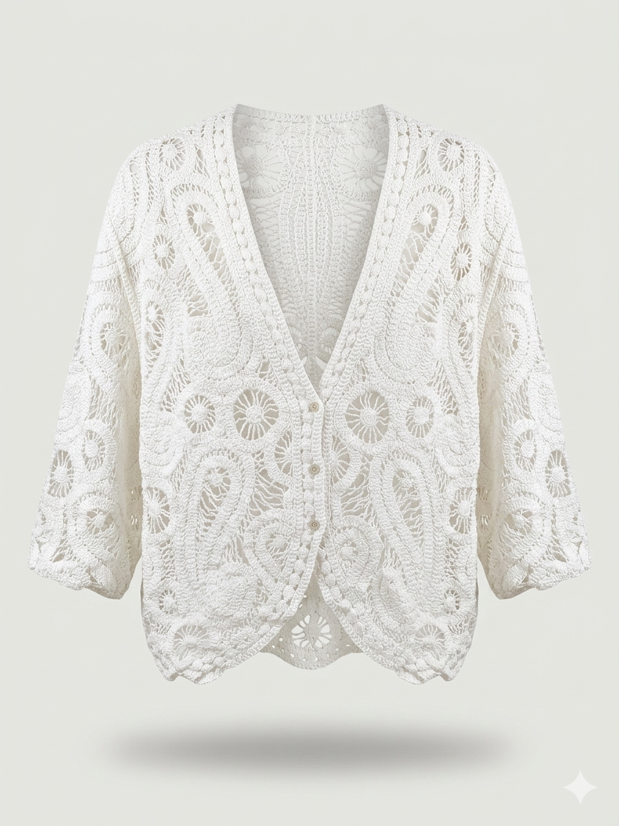 Paisley Medallion Openwork Crochet Cardigan