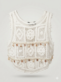 Cowrie Shell & Coin Fringe Crochet Crop Top