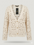 LACHICA BASIC Mixed Geometric Patchwork Crochet Cardigan