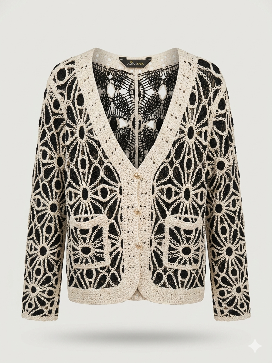 LACHICA Colorblock Sunburst Crochet Cardigan