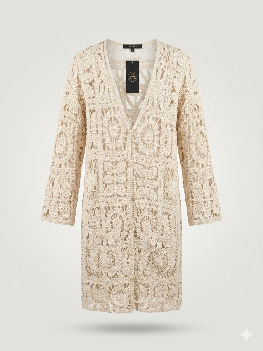 Oversized Paisley Lace Contrast Crochet Cardigan