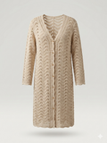 Pointelle Wave Stitch Knit Longline Cardigan