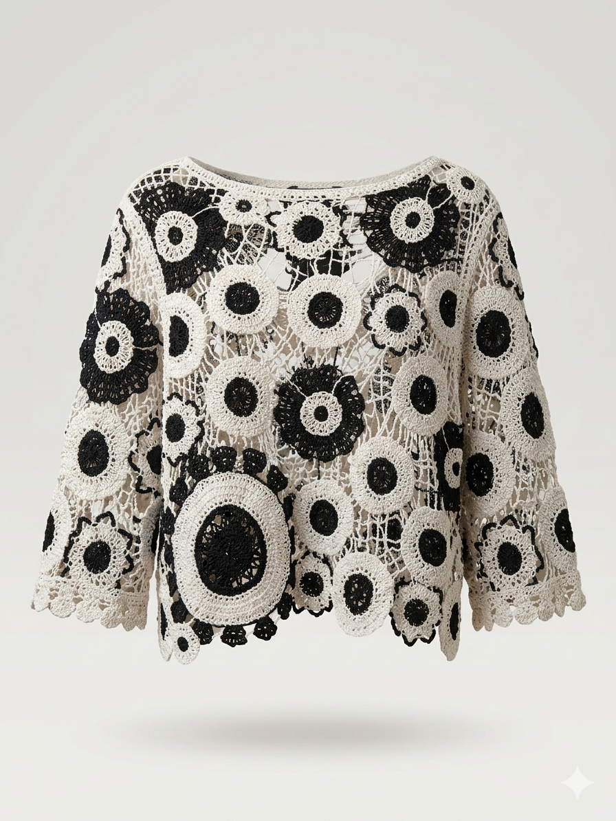 Hollow-Out Graphic Floral A-Line Crochet