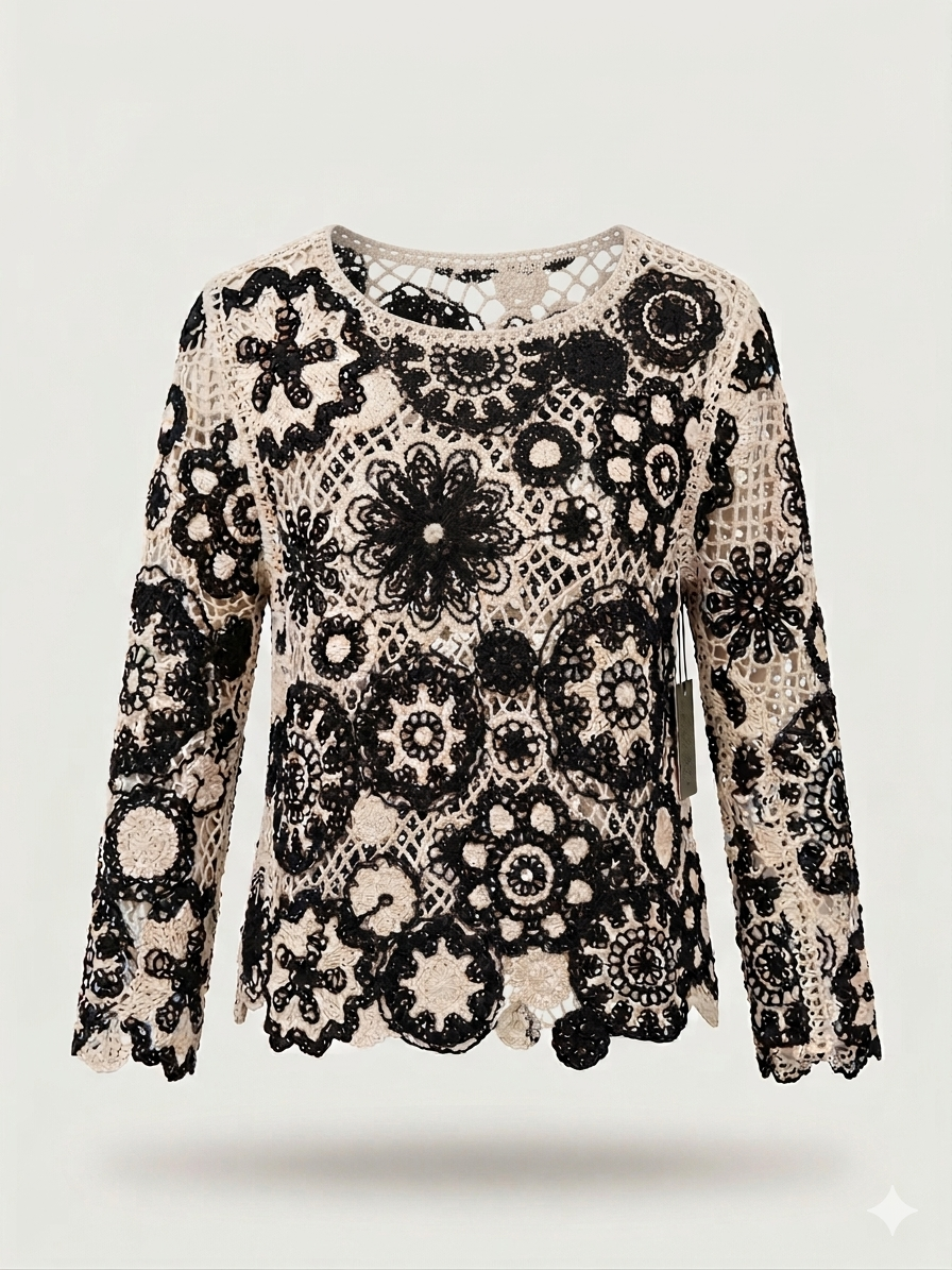 Ornate Floral Mandala Patchwork Crochet Blouse