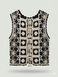 Contrast Square Patchwork Multi-Tie Crochet Vest