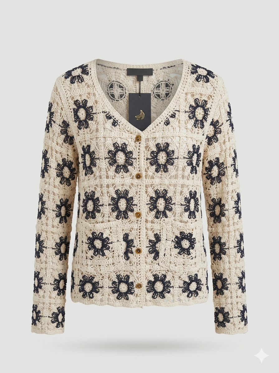 Geometric Floral Crochet Cardigan