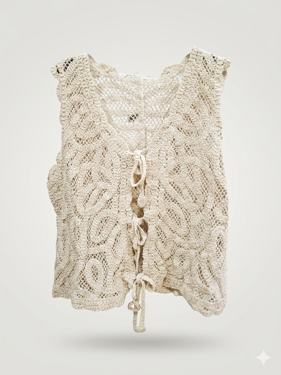 Ornate Paisley Swirl Multi-Tie Crochet Vest