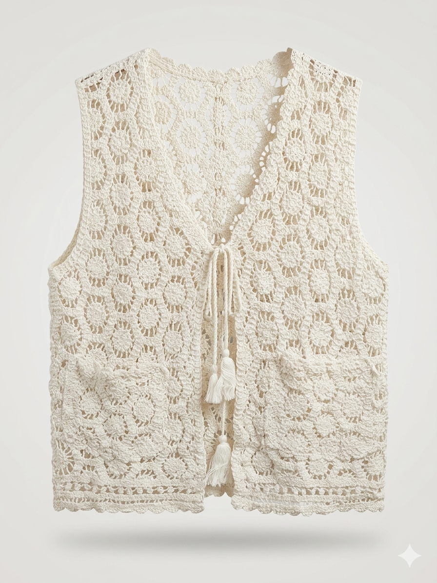 Concentric Rosette Pocketed Tassel Vest