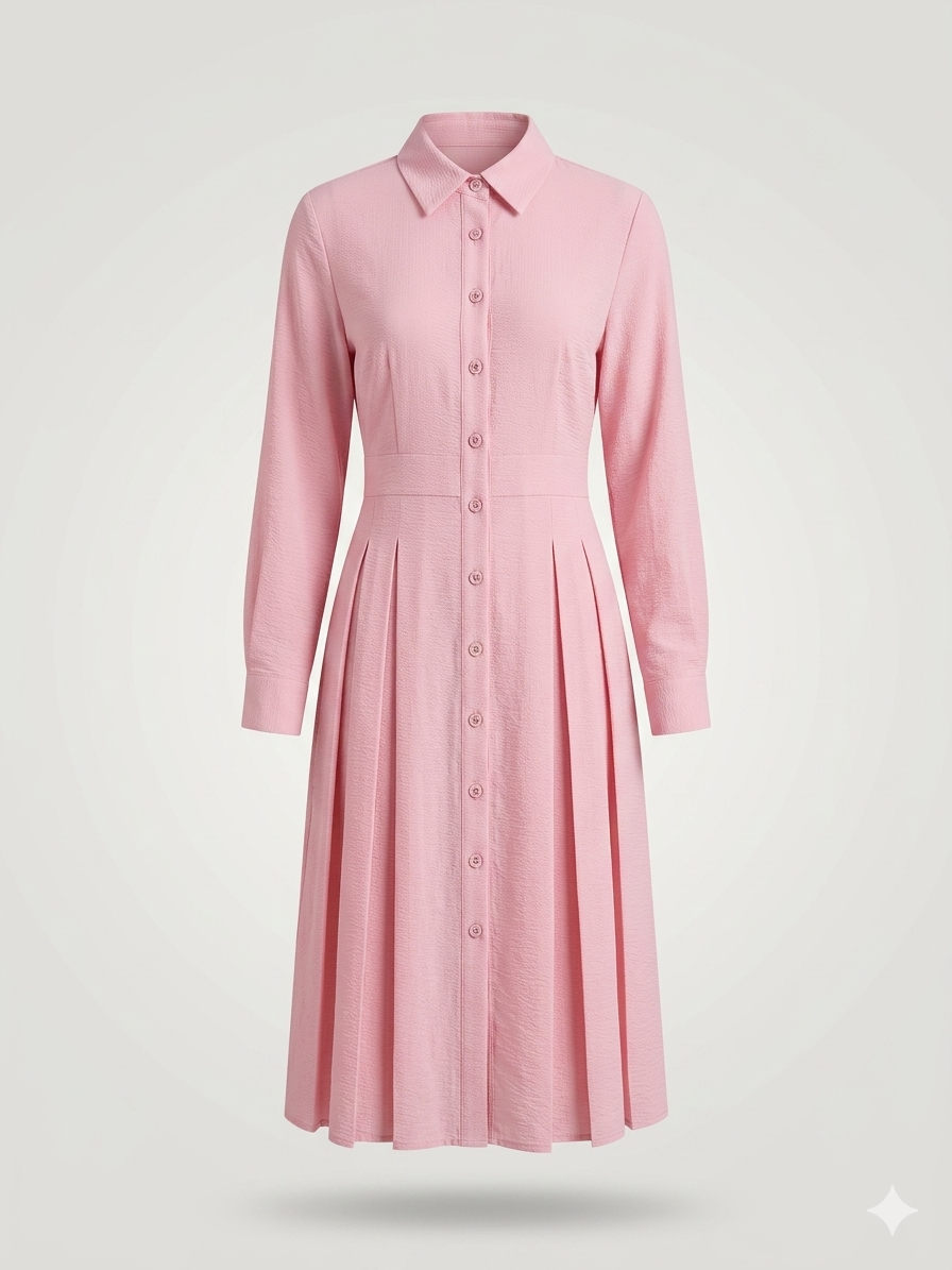 Tailored Pleated Midi Shirt-Dress