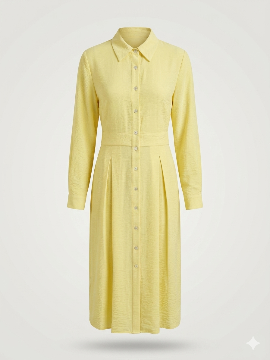 Tailored Pleated Midi Shirt-Dress