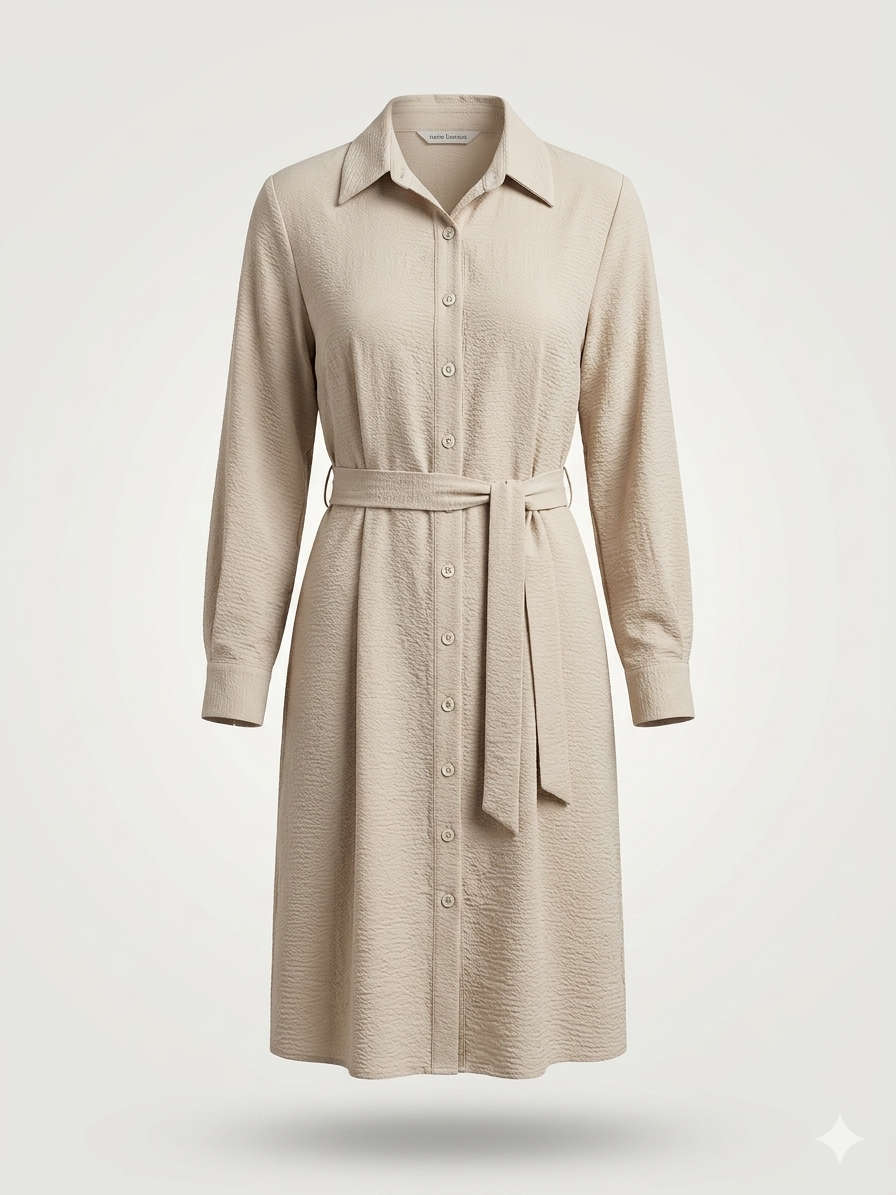 Tailored Pleated Midi Shirt-Dress