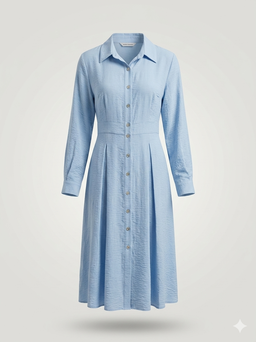 Tailored Pleated Midi Shirt-Dress