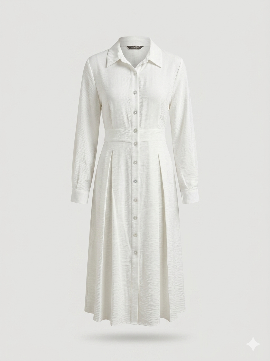 Tailored Pleated Midi Shirt-Dress