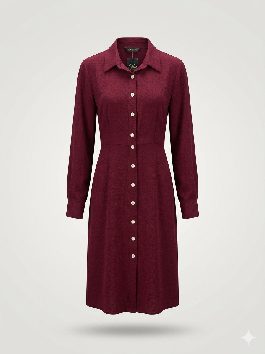 Tailored Pleated Midi Shirt-Dress