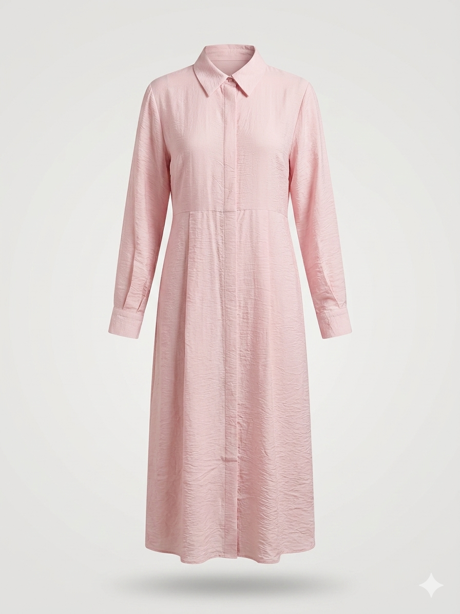 Pleated Waist Midi Shirt Dress