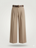 High-Waisted Pleated Wide-Leg Trousers with Western Belt