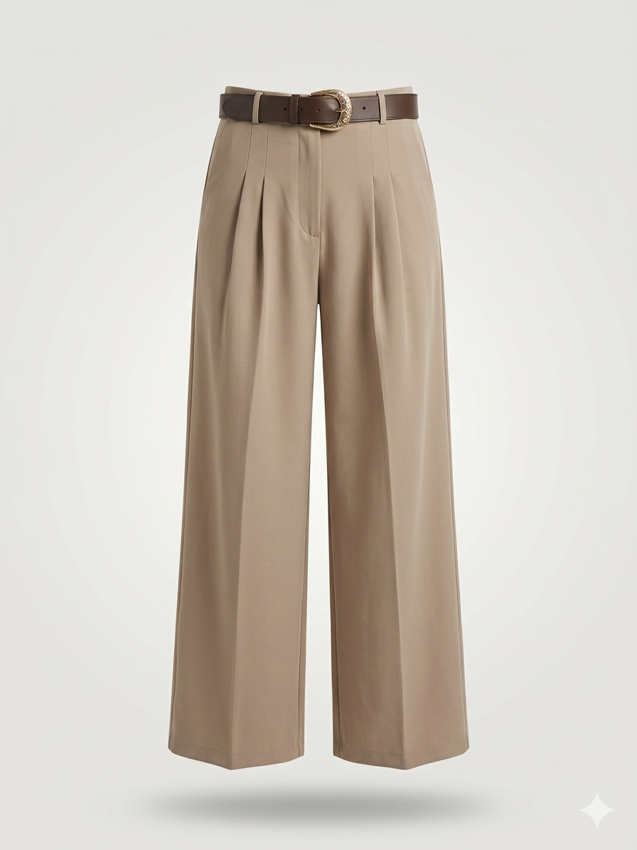 High-Waisted Pleated Wide-Leg Trousers with Western Belt
