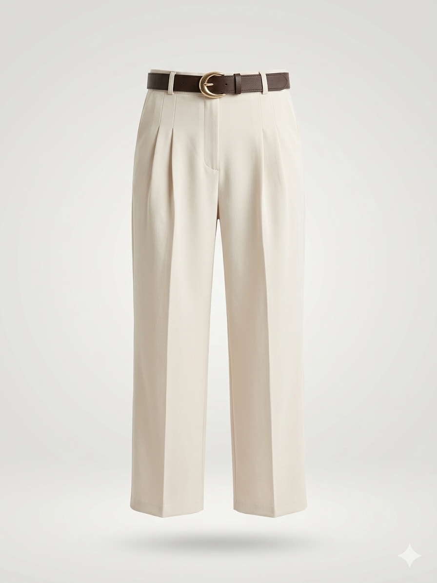 High-Waisted Pleated Wide-Leg Trousers with Western Belt