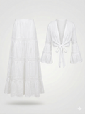 Two-Piece Embroidered Lace Maxi Skirt and Tie-Front Top Set
