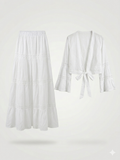 Two-Piece Embroidered Eyelet Cotton Maxi Skirt and Tie-Front Top Set