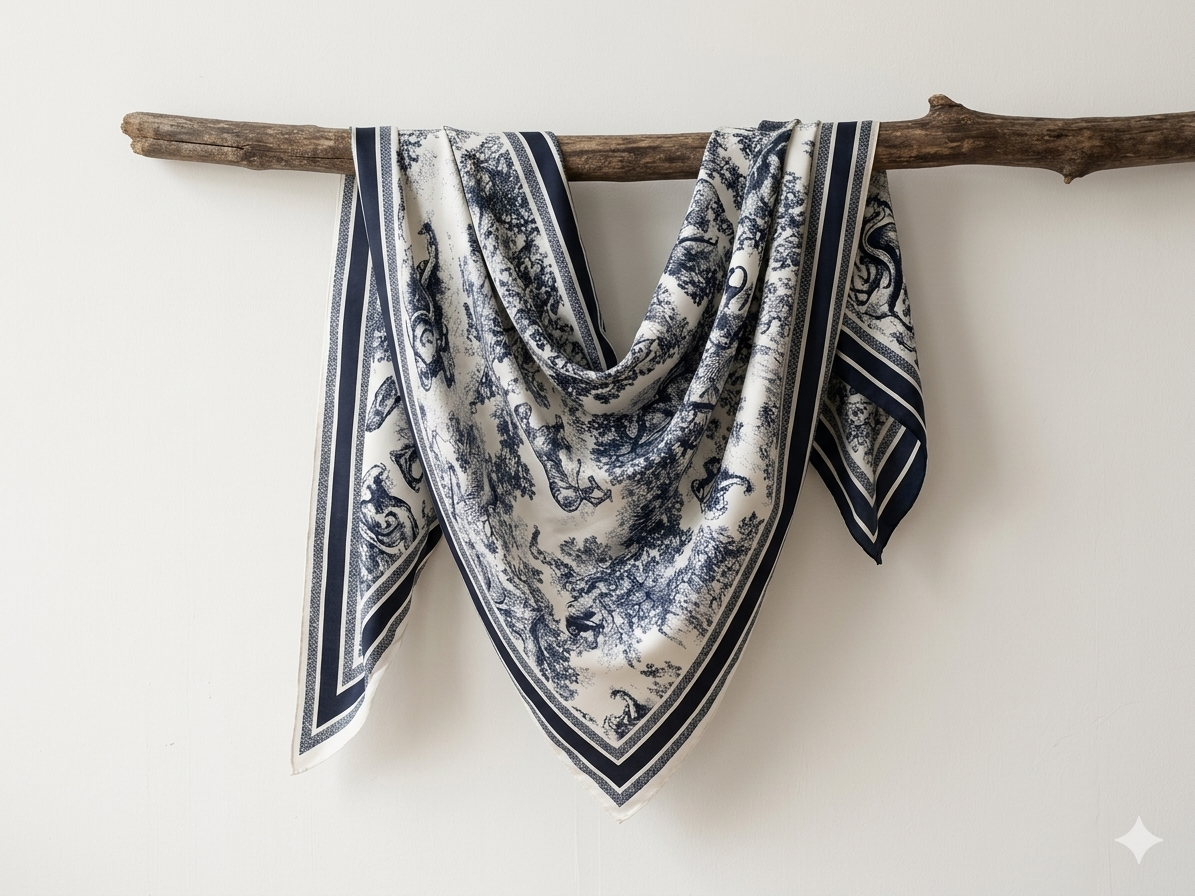 Toile de Jouy Silk Square Scarf