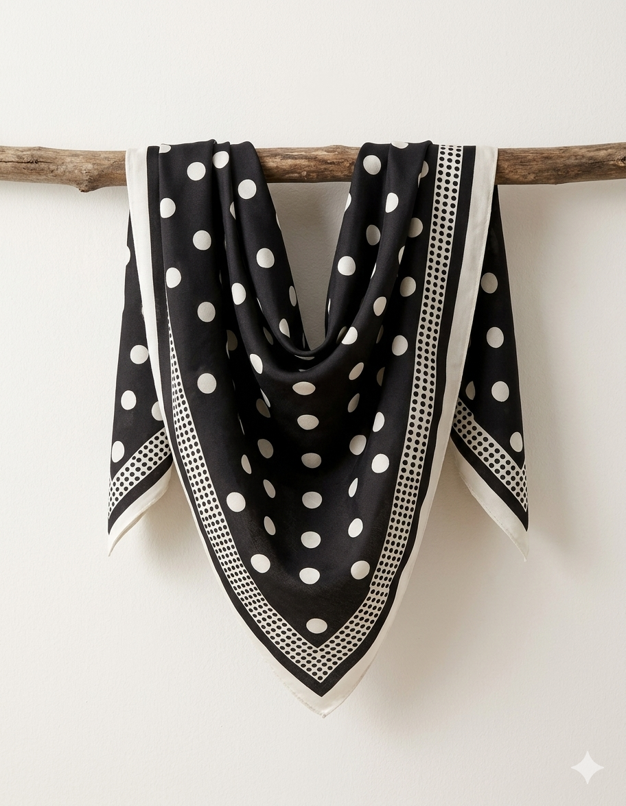 Polka Dot Silk Square Scarf.