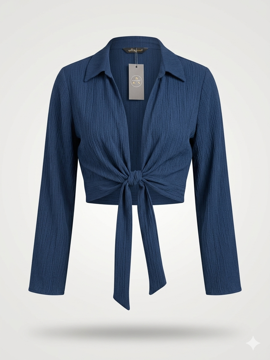 Crinkled Tie-Front Cropped Shirt