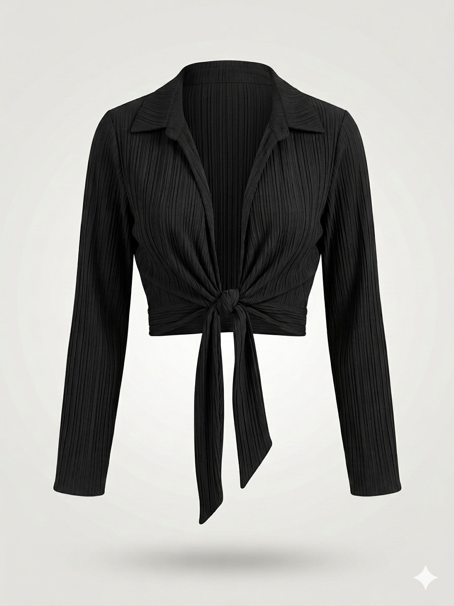 Crinkled Tie-Front Cropped Shirt