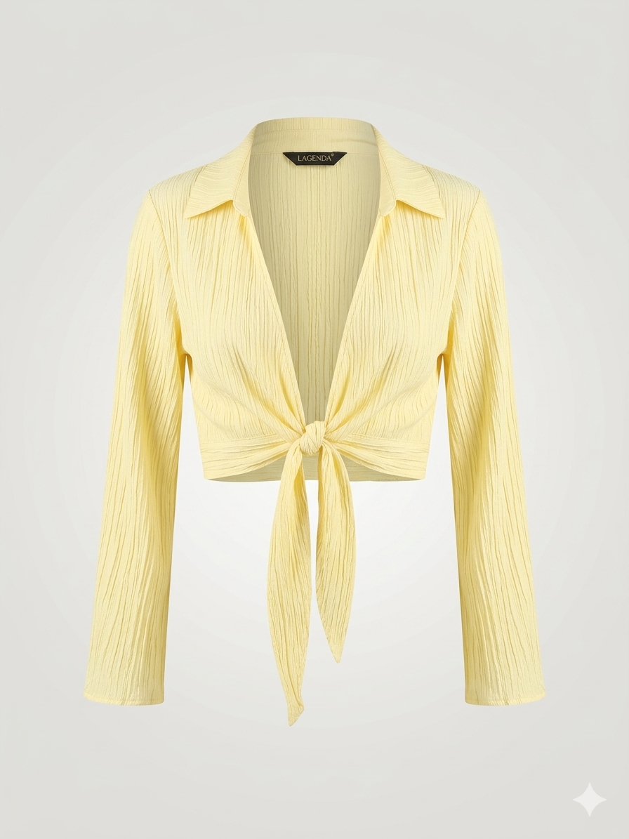 Crinkled Tie-Front Cropped Shirt