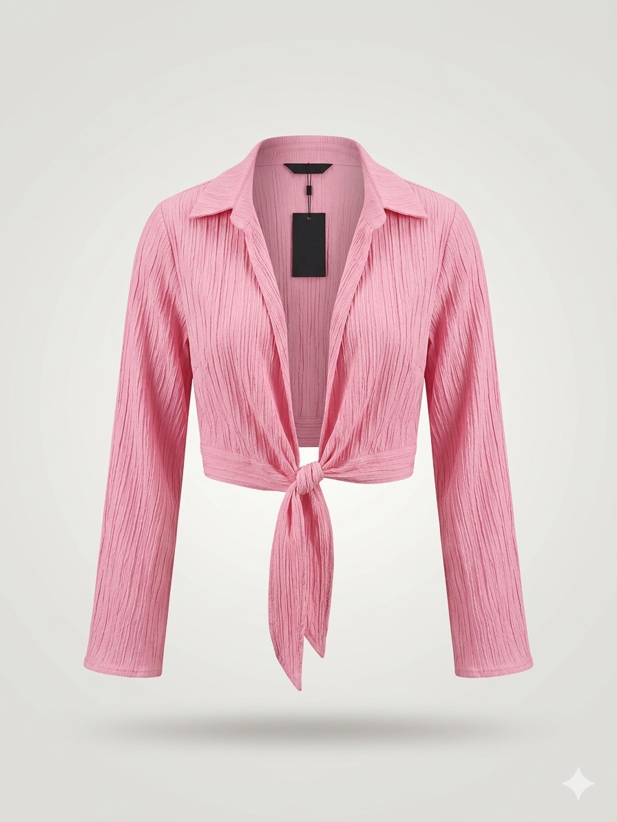 Crinkled Tie-Front Cropped Shirt