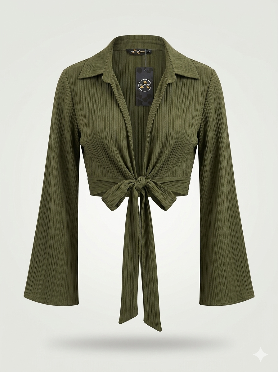 Crinkled Tie-Front Cropped Shirt