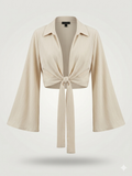 Crinkled Tie-Front Cropped Shirt