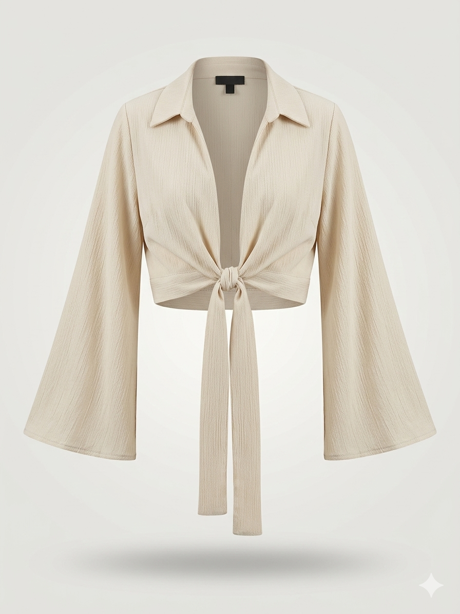 Crinkled Tie-Front Cropped Shirt