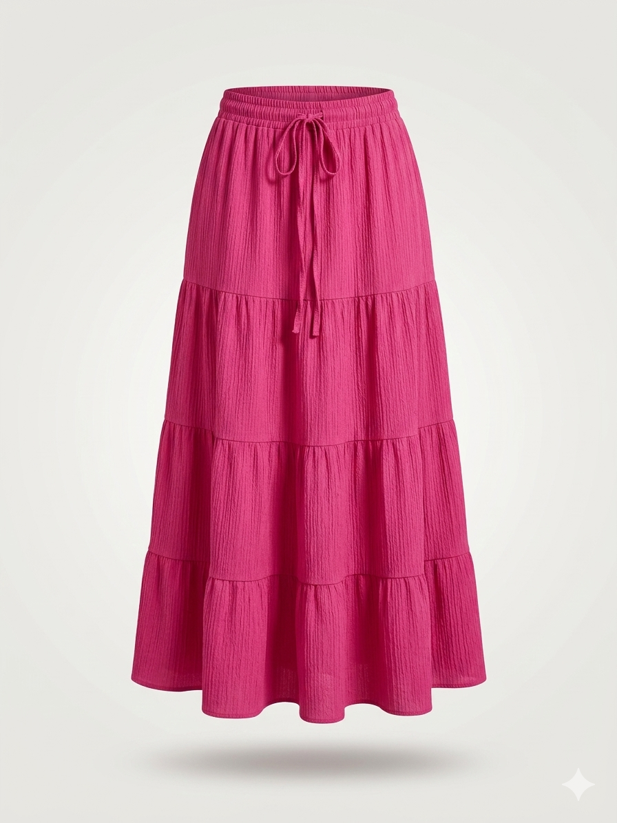 Tiered Crinkle Midi/Maxi Skirt