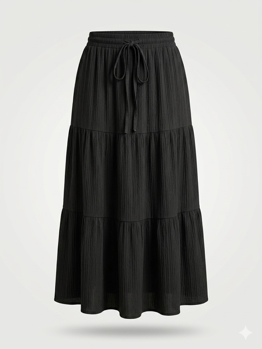 Tiered Crinkle Midi/Maxi Skirt
