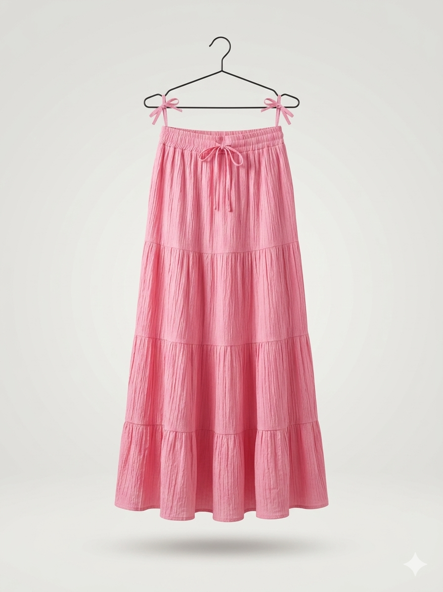 Tiered Crinkle Midi/Maxi Skirt