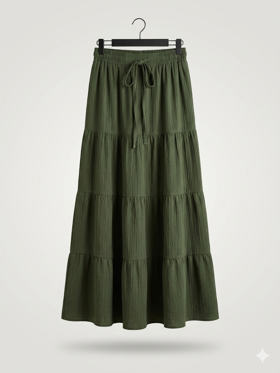 Tiered Crinkle Midi/Maxi Skirt