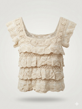 Tiered Floral Ruffle Crochet Tunic Top