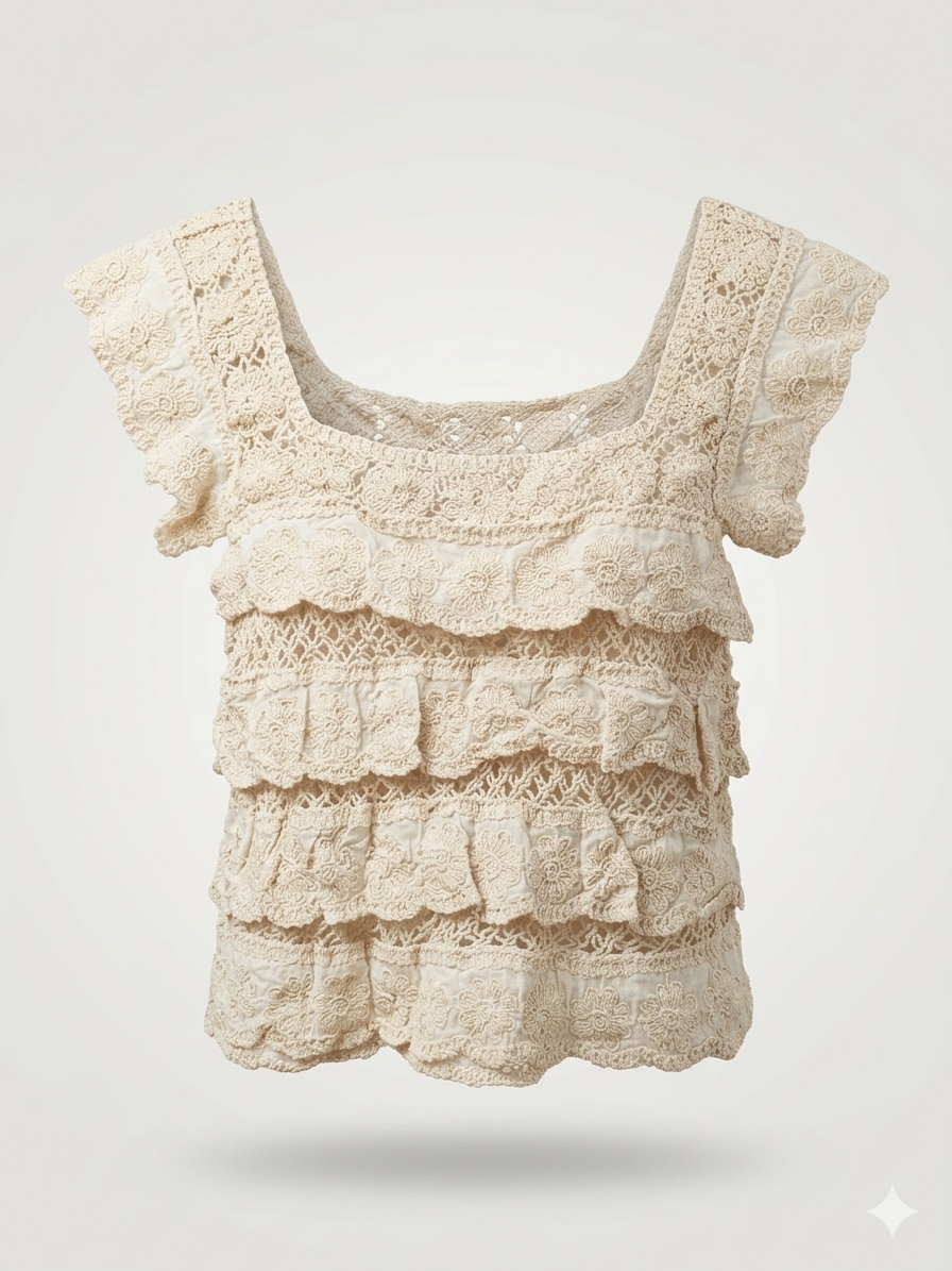 Tiered Floral Ruffle Crochet Tunic Top