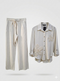 Floral Applique Linen-Blend Two-Piece Lounge Set