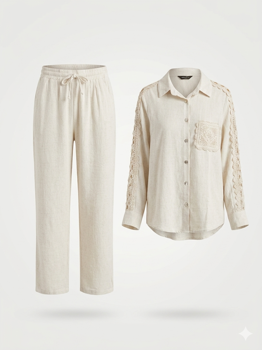 Two-Piece Bohemian Linen Shirt and Trousers Set