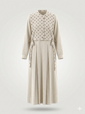 Polka-Dot Bib Layered Linen Maxi Dress