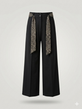 Tailored Wide-Leg Trousers with a Printed Silk Belt Tie