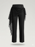 Tailored Straight-Leg Trousers with an Asymmetric Lace Overlay