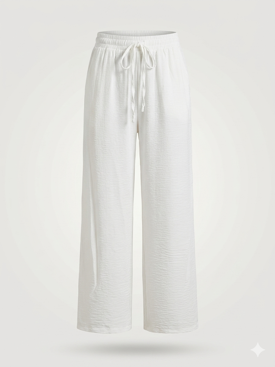High-Waisted Wide-Leg linen Crinkle Trousers