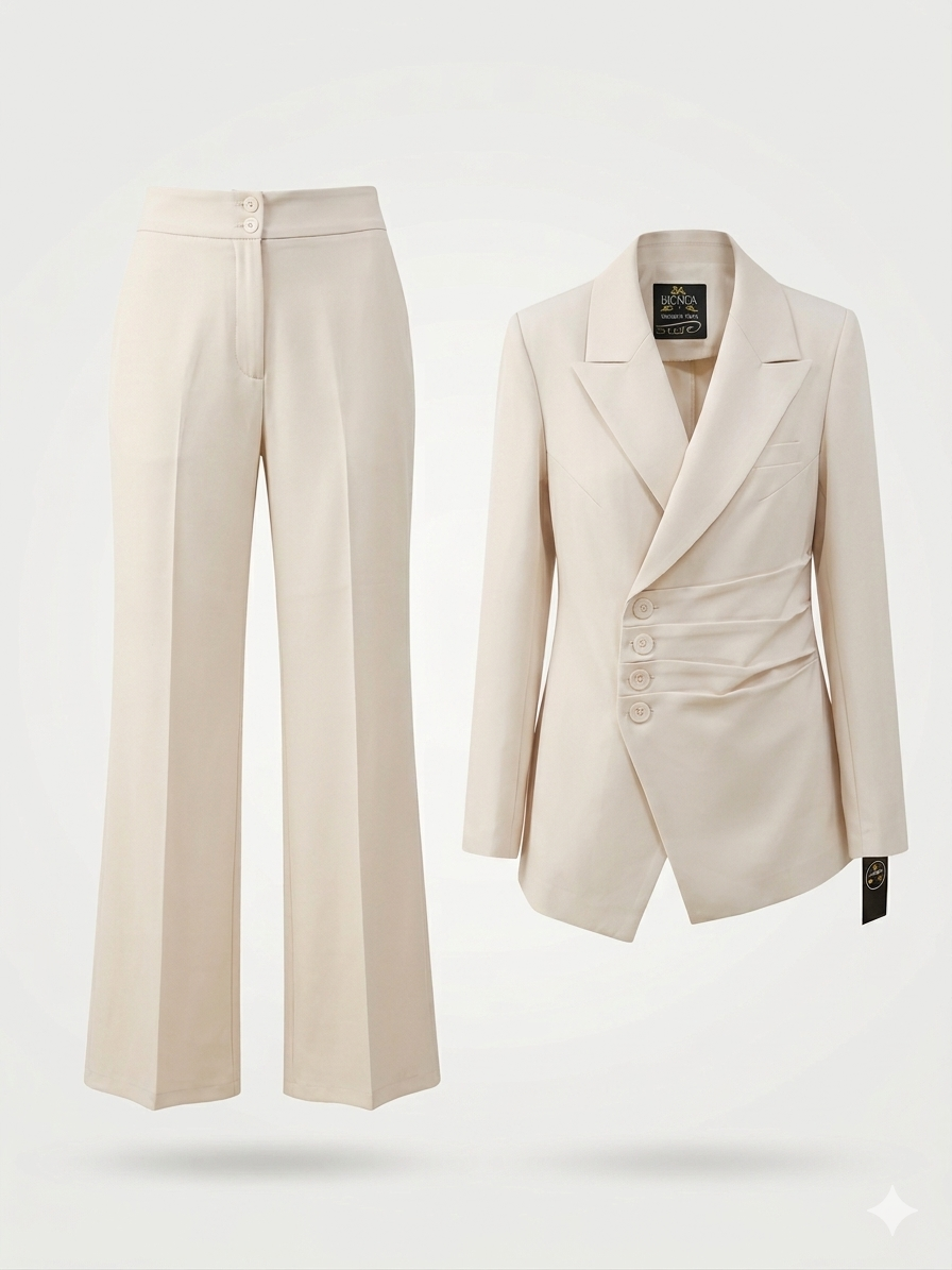 Asymmetric Ruched Side-Button Pantsuit Set